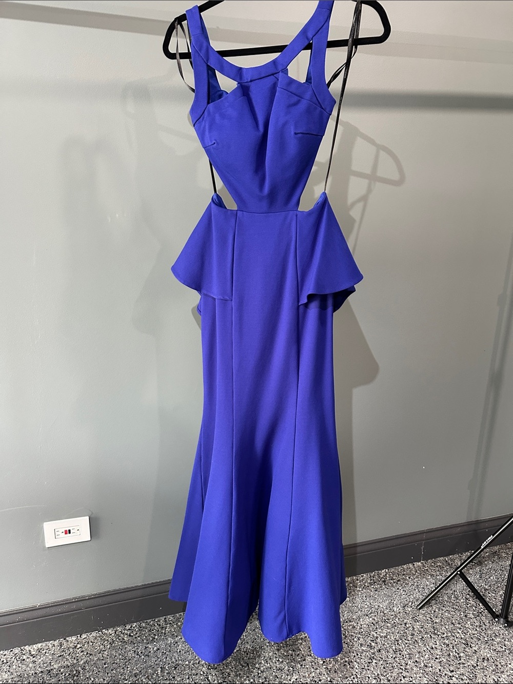 Backless Royal Blue Peplum Evening Gown